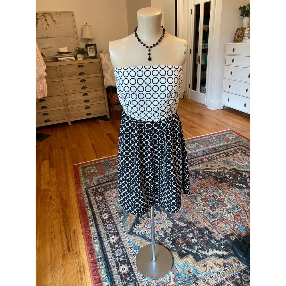The Limited Strapless Geometric Circle‎ Print Cocktail Dress Black White Size 2